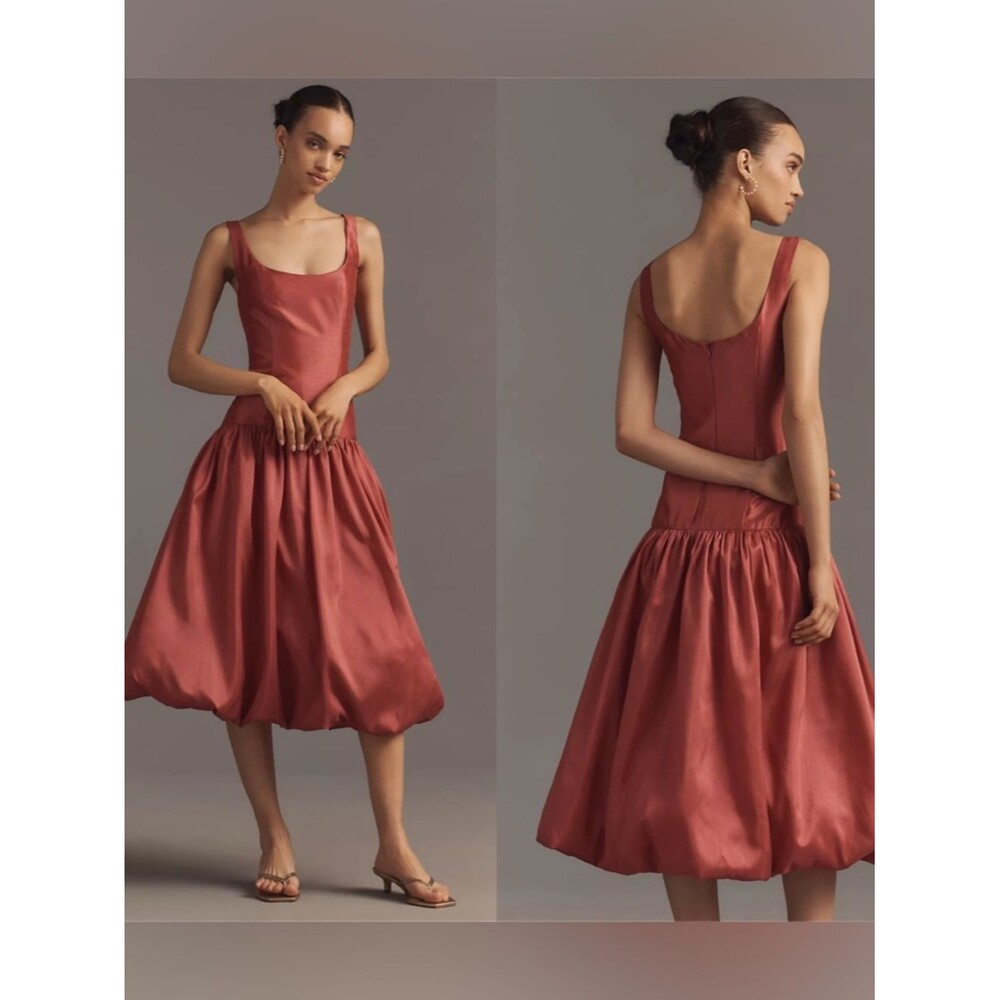 Hutch Natalia Scoop-Neck Drop-Waist Bubble-Hem Midi Dress, Anthropologie Sz 12